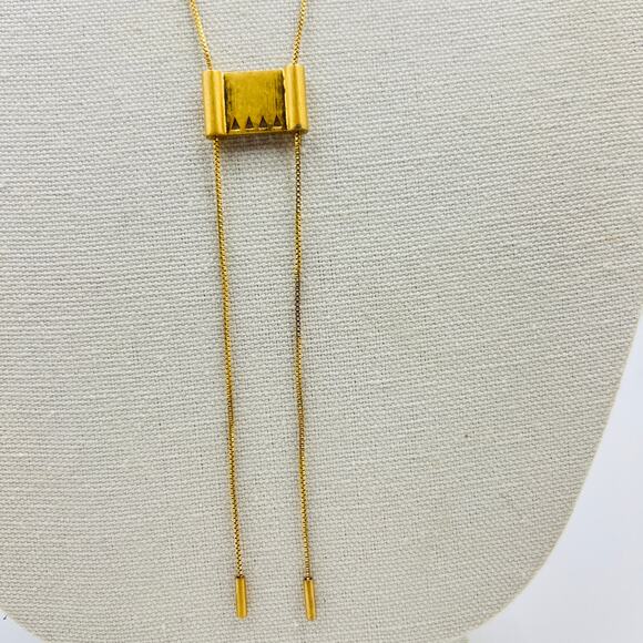 Madewell Lariat Bolo Style Necklace Matte Gold Minimalist Avant Garde - Picture 4 of 5